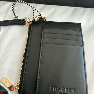 Thacker Leather Zip Wristlet in Black with Gold Accent, new w tag.